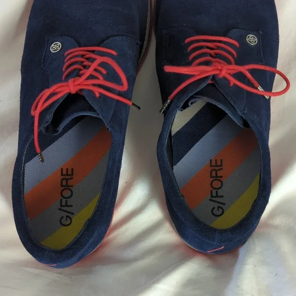 G/FORE Gallivanter Men's Suede Golf Shoes Navy/Red Spikeless-read Size Guideline - Picture 9 of 9
